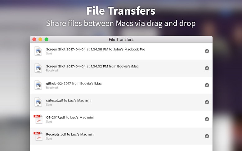 Transferencia de archivos: arrastra y suelta para compartir archivos con otros Mac.