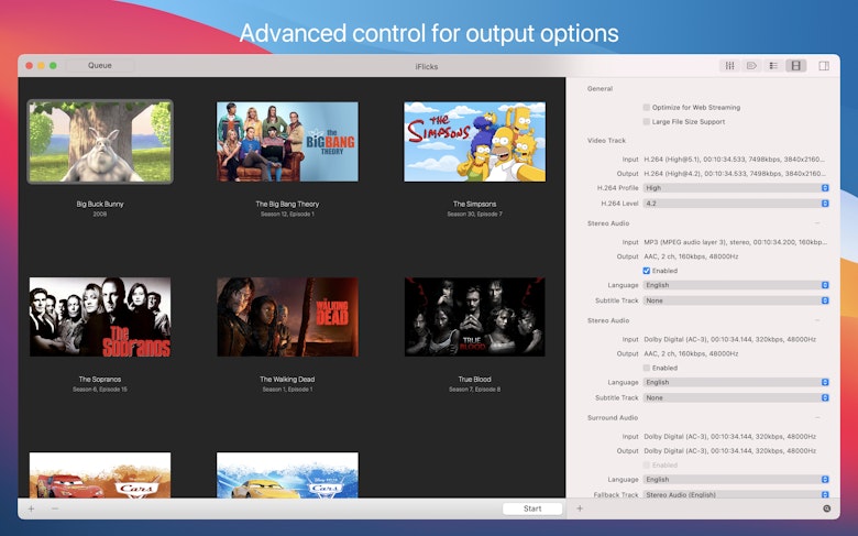 Advanced control for output options