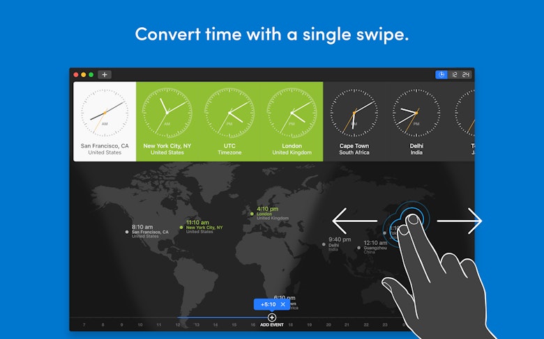 Convert time with a single swipe.