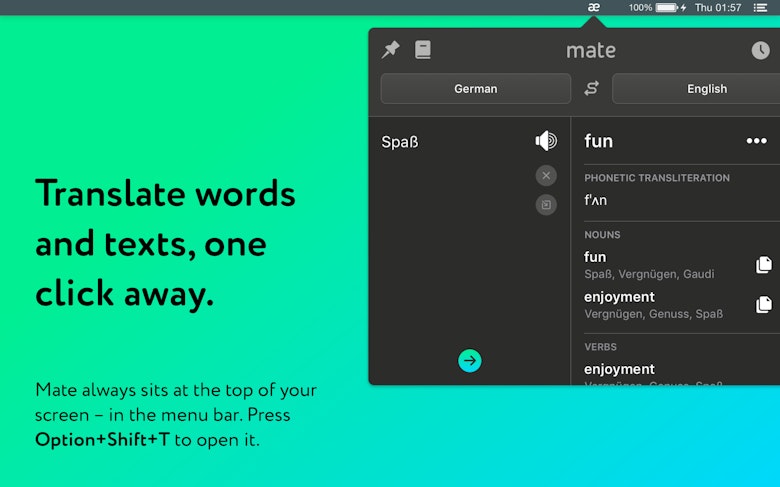 Translate words and texts, one click away.