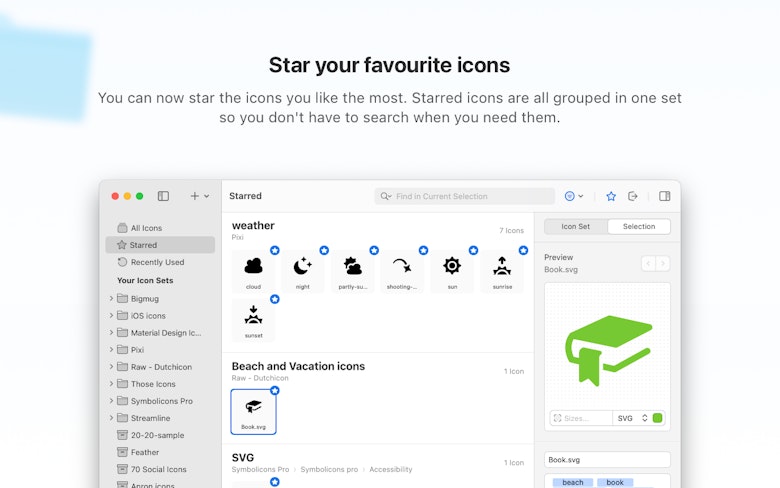 Star your favourite icons