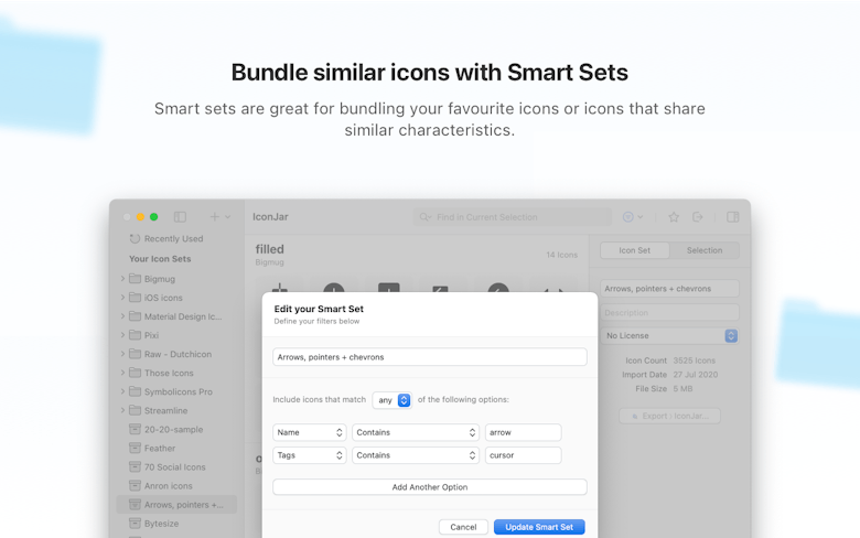 Bundle similar icons with Smart Sets
