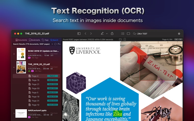 Text Recognition (OCR). Search text in images inside documents