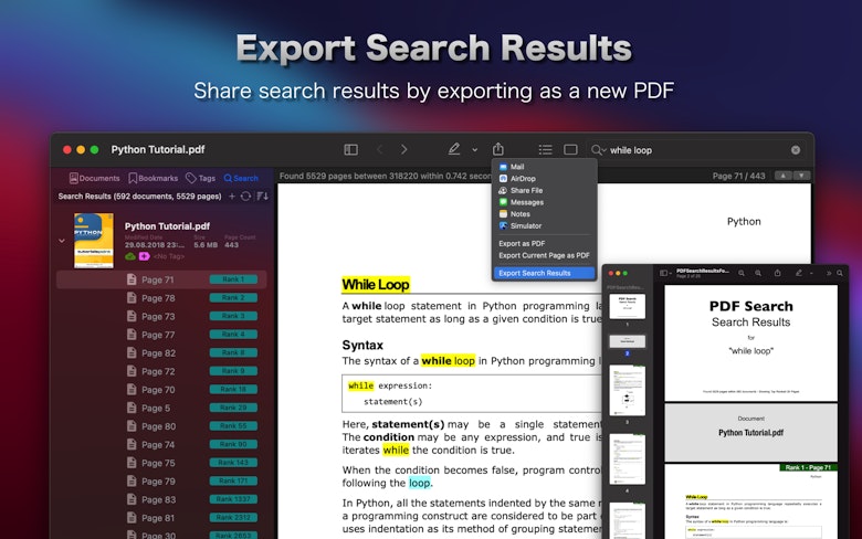 Export Search Results. Share search results by exporting as a new PDF