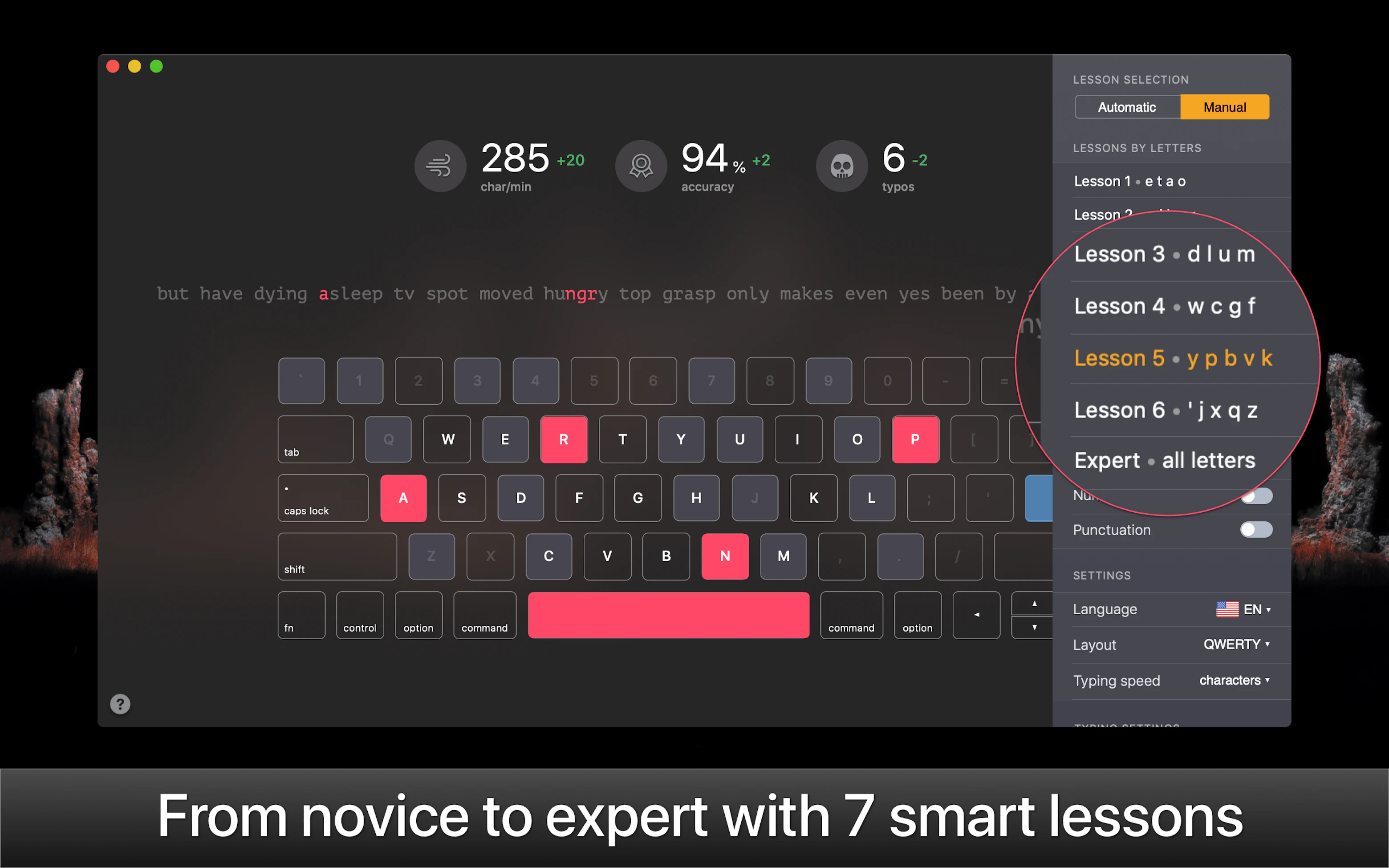 Typing Helper KeyKey Typing Tutor on Setapp | The best app to improve typing speed on Mac