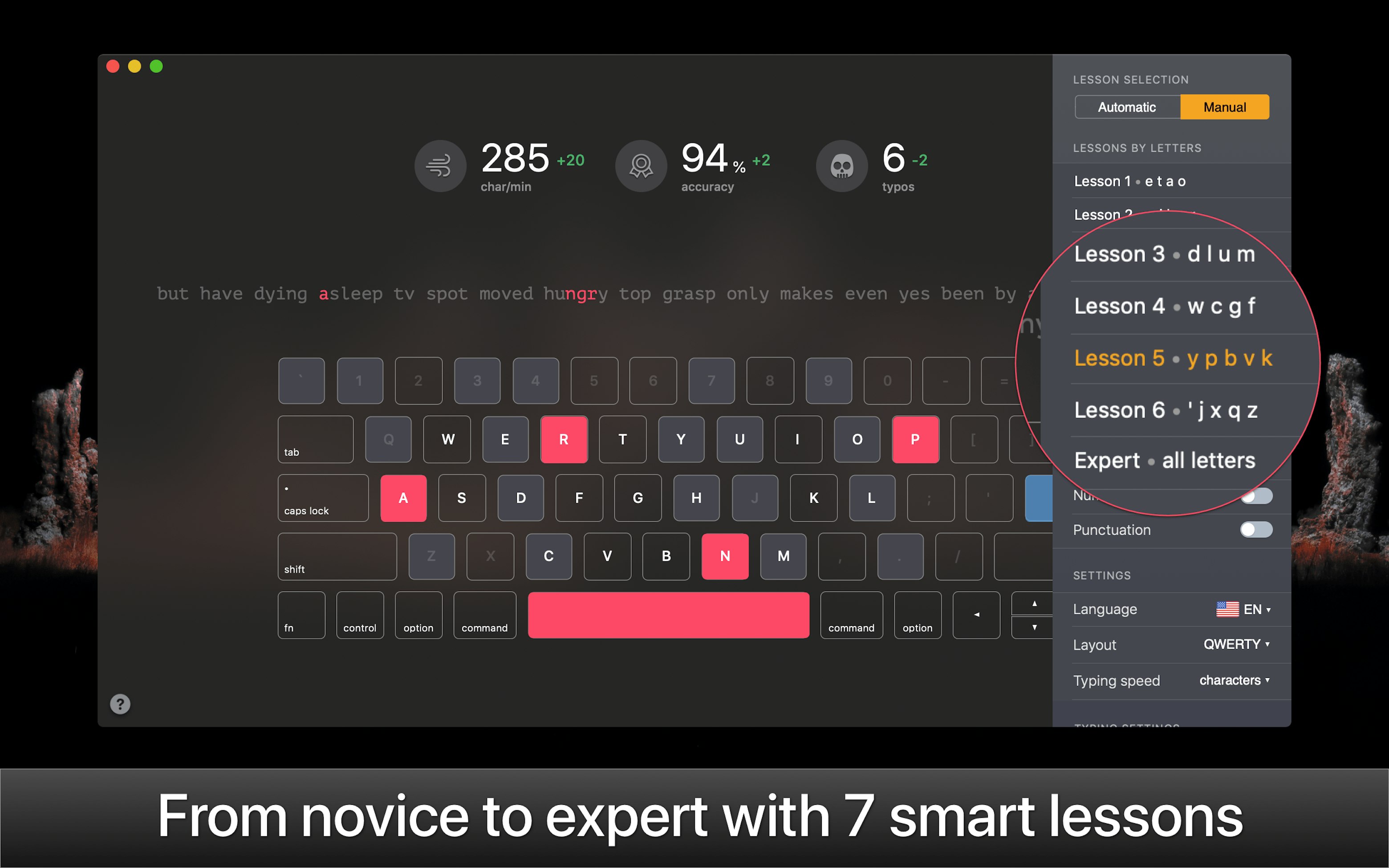 KeyKey Typing Tutor on Setapp | The best app to improve typing speed on Mac
