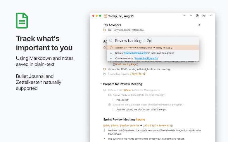 Track what's important to you. Using Markdown and notes saved in plain-text