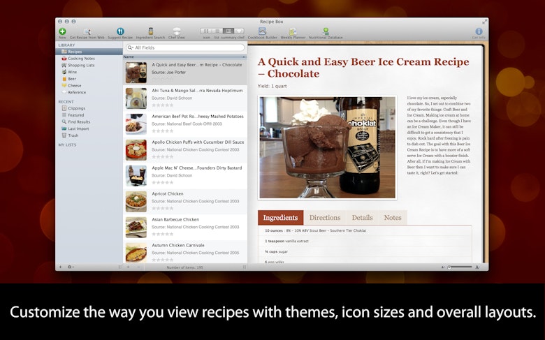 Customize the way you view recipes with themes, icon sizes and overall layouts.