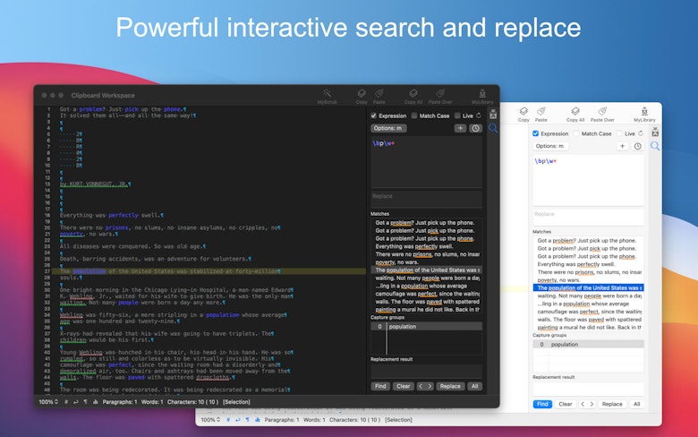 Powerful interactive search and replace