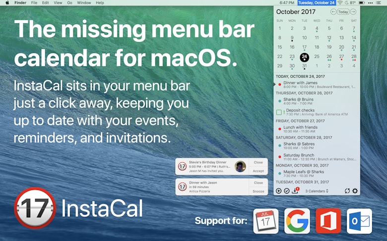 Instacal the missing menu bar calendar 1 4 2016