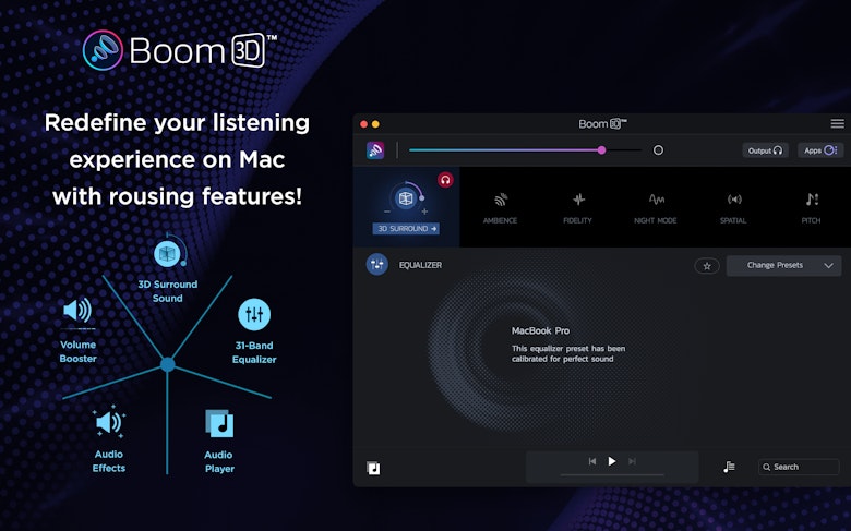 Boom 3D on | Volume booster and equalizer for complete 3D sound on your Mac