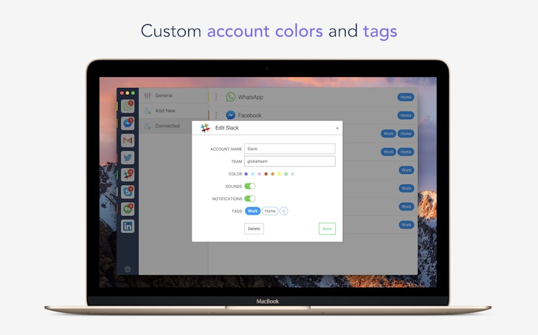 Custom account colors and tags