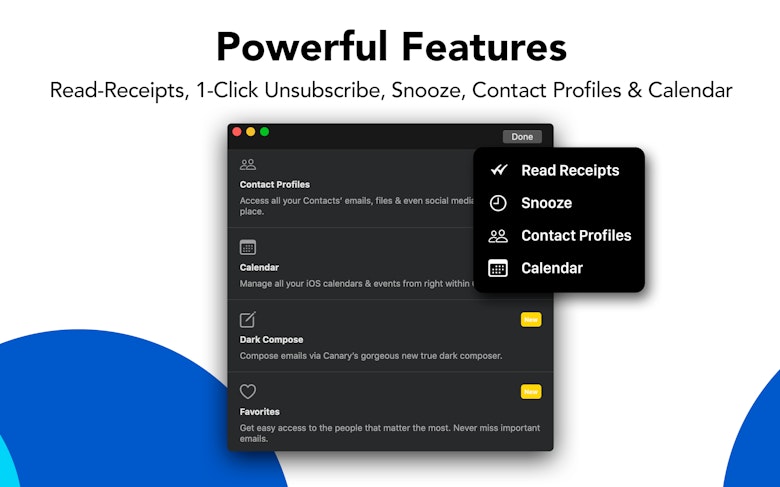 Powerful Features - Read-Receipts, 1-Click Unsubscribe, Snooze, Contact Profiles & Calendar