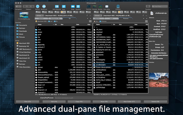 Advanced dual-pane file management.