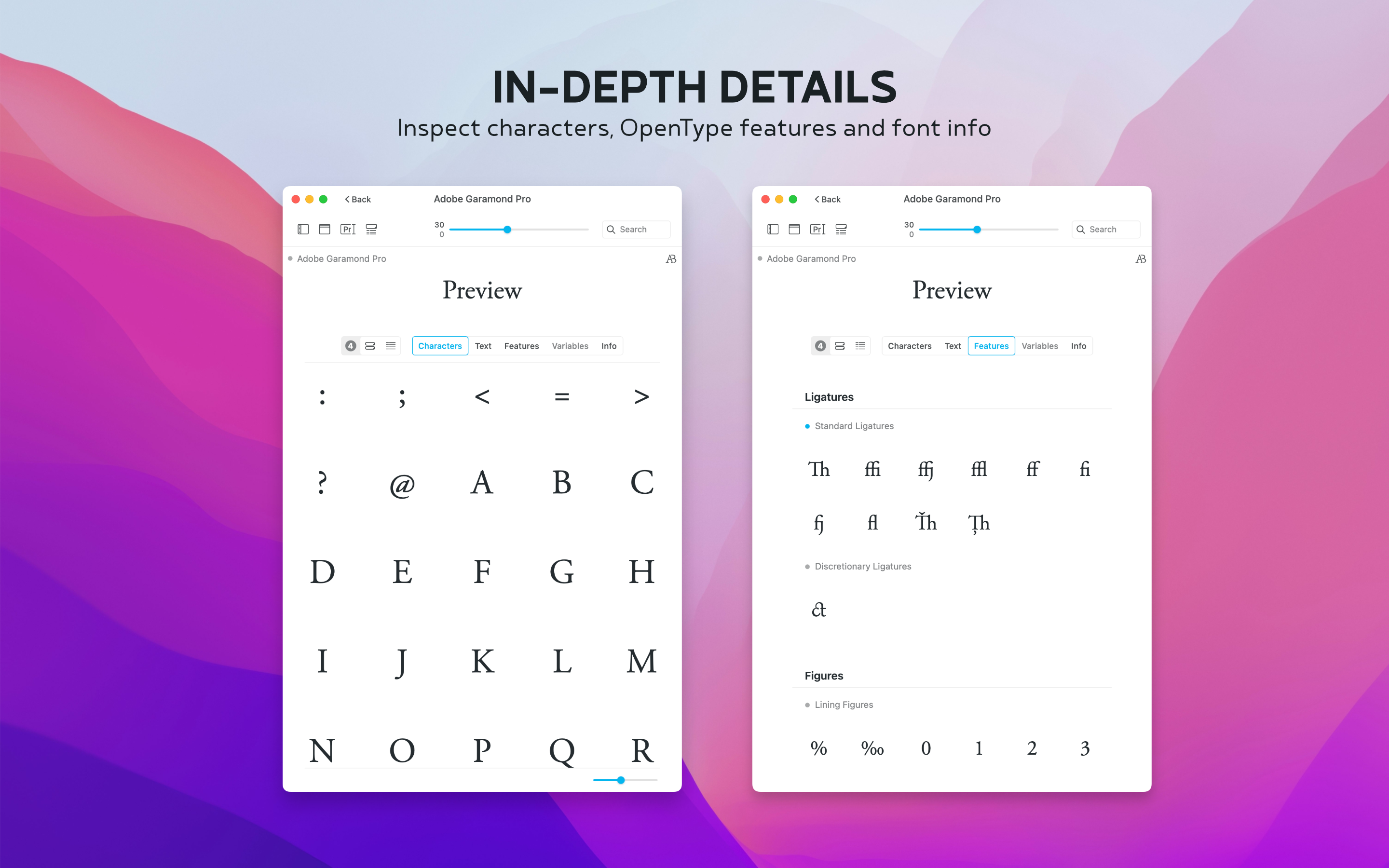 Screenshot of Typeface font details
