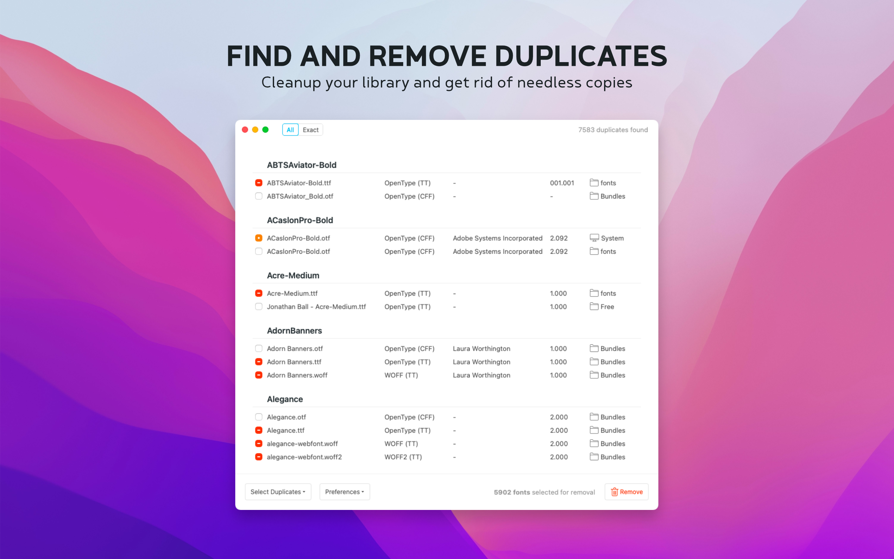 Screenshot of Typeface collections feature
