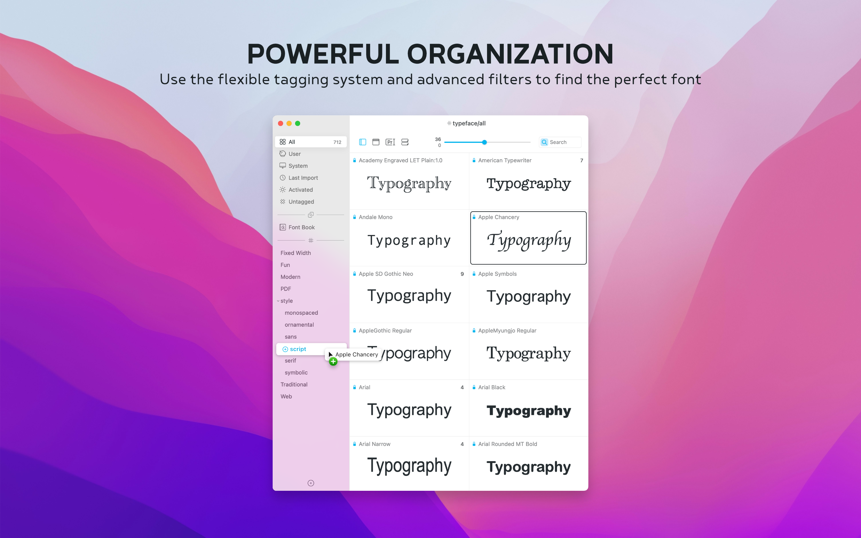 Screenshot of Typeface font comparison feature