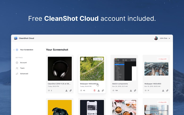 Free Clean Shot Cloud account included.