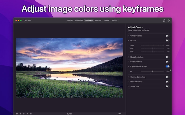 Adjust image colors using keyframes