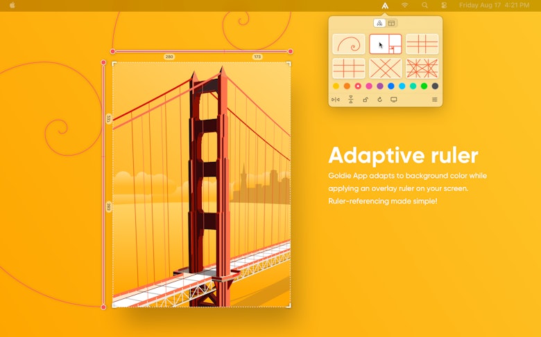 Adaptive ruler - Goldie App adapts to background color while applying an overlay ruler on your screen. Ruler-referencing made simple!
