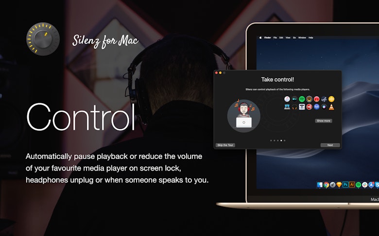 Control - Automatically pause playback or reduce the volume of your favourite media player on screen lock, headphones unplug or when someone speaks to you.