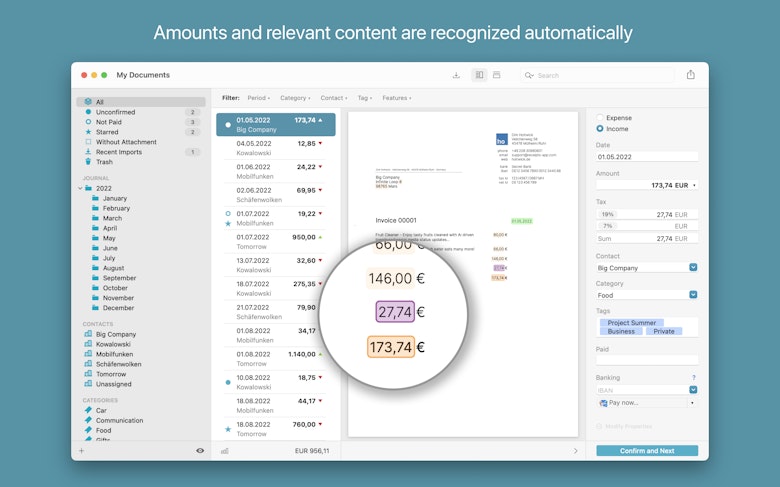 Amounts and relevant content are recognized automatically
