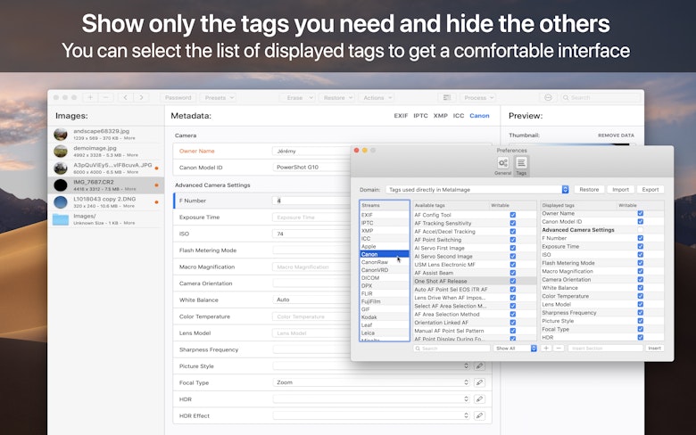 Show only the tags you need and hide the others - You can select the list of displayed tags to get a comfortable interface