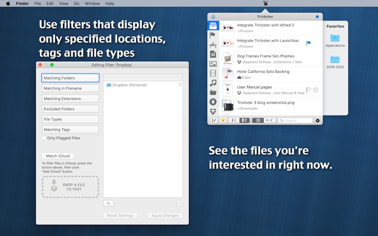 Use filters that display only specified locations, tags and file types