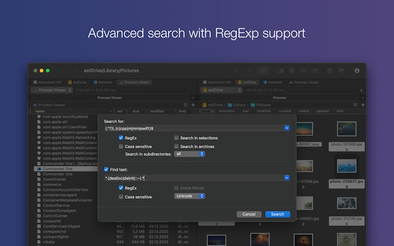Advanced search with RegExp support