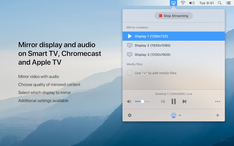 Mirror display and audio on Smart TV, Chromecast and Apple TV