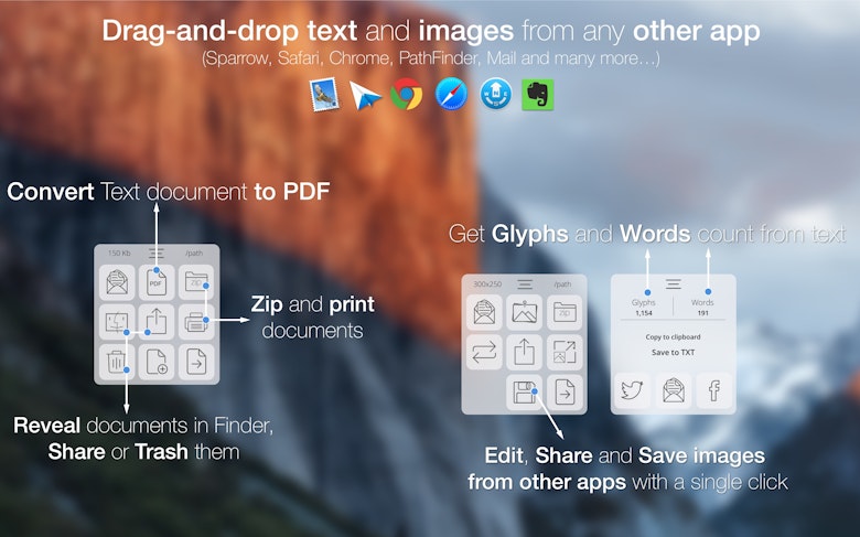 Drag-and-drop text and images from any other app