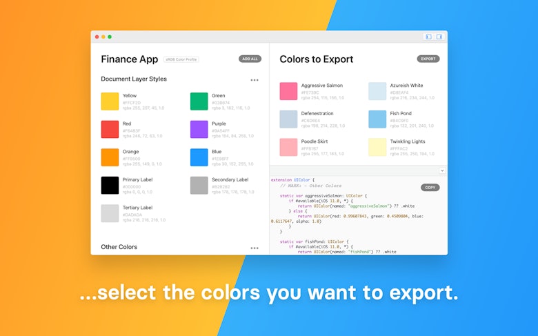 select the colors you want to export