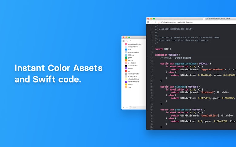 Instant Color Assets and Swift code.