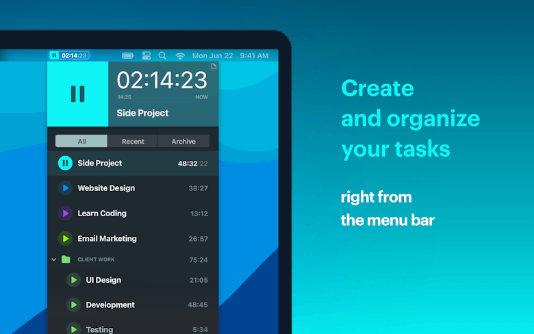 Create and organize your tasks right from the menu bar