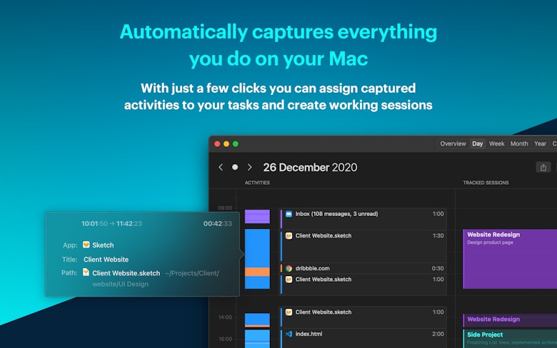 Automatically captures everything you do on your Mac