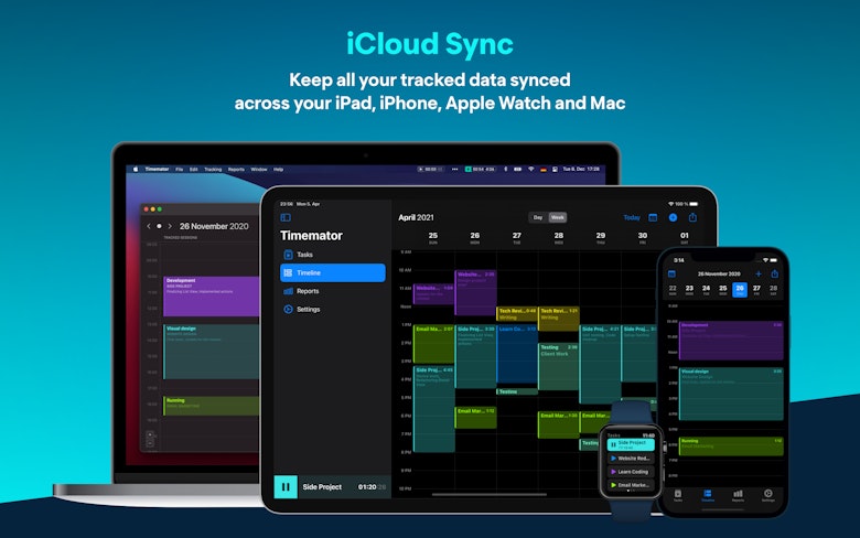 iCloud Sync Keep all your tracked data synced across your iPad, iPhone, Apple Watch and Mac