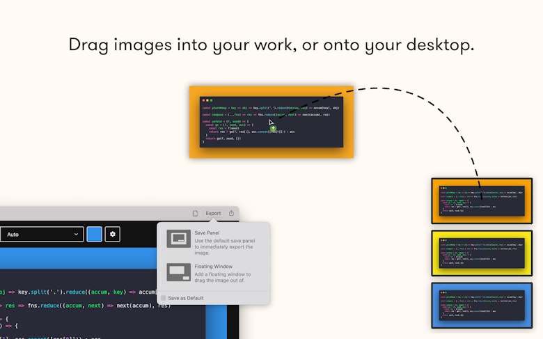 Drag images into your work, or onto your desktop.