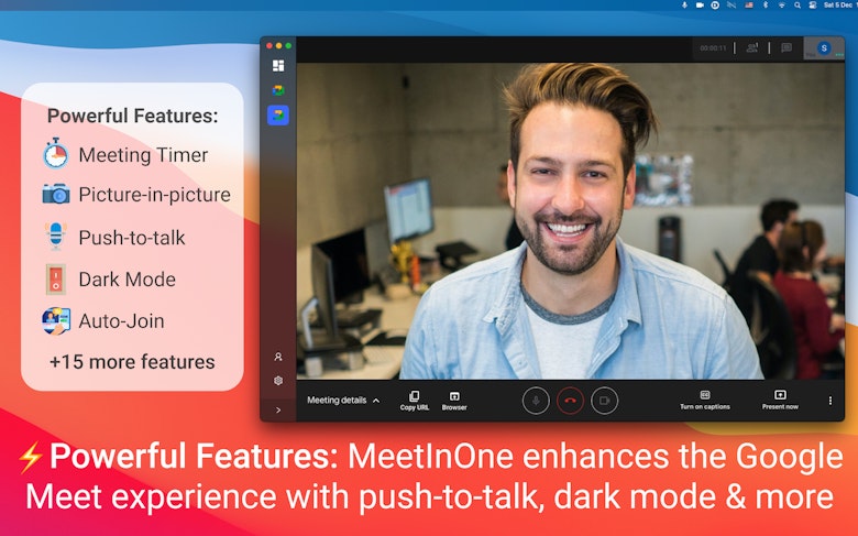Powerful Features: MeetInOne enhances the Google. Meet experience with push-to-talk, dark mode & more
