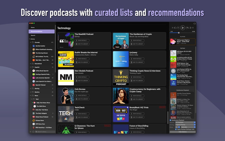 Discover podcasts with curated lists and recommendations