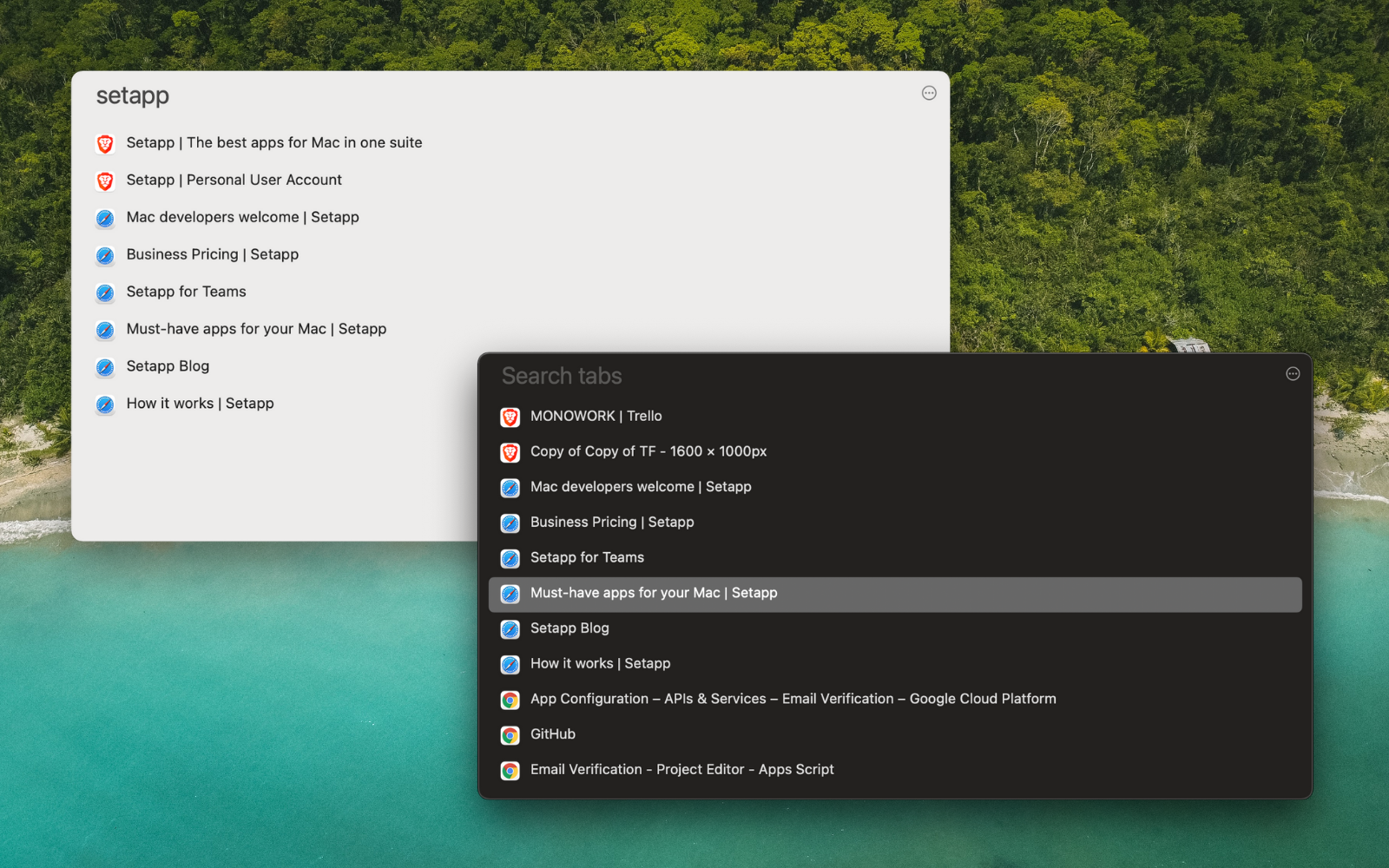 Quick access feature of Tab Finder using Menu bar