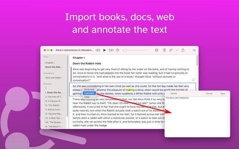 Import books, docs, web and annotate the text