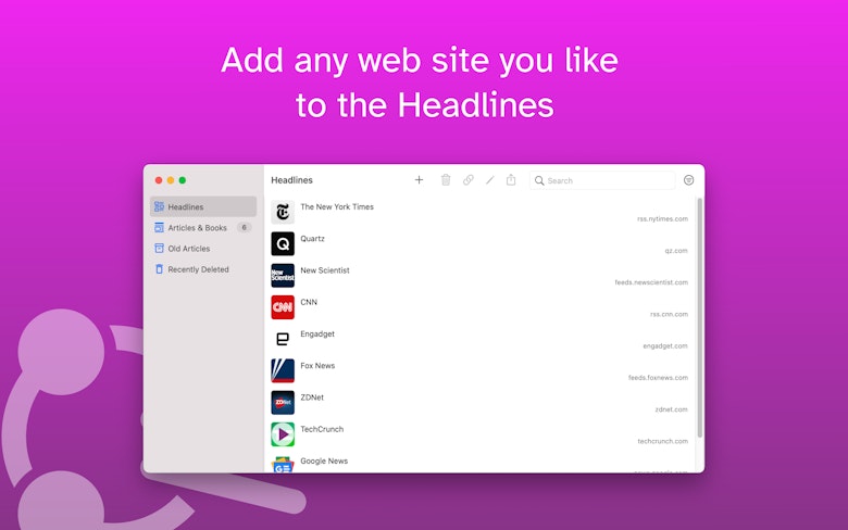 Add any web site you like to the Headlines