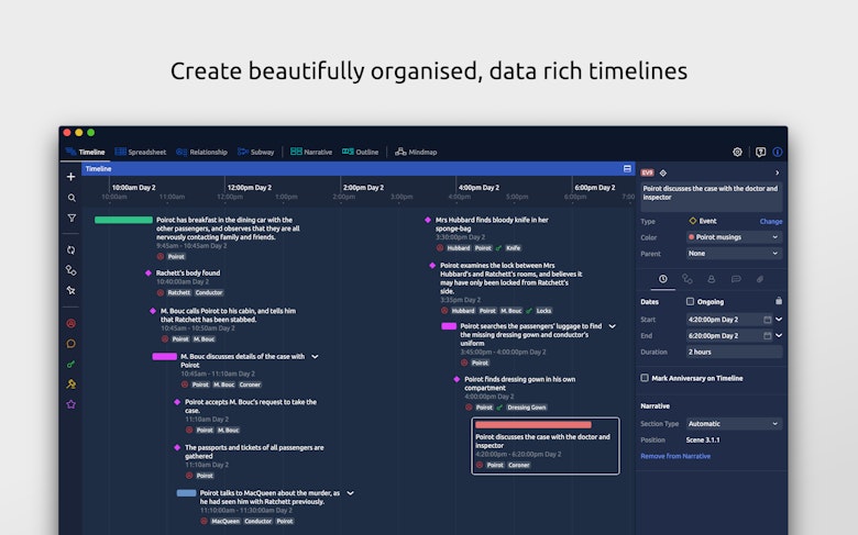 Create beautifully organised, data rich timelines