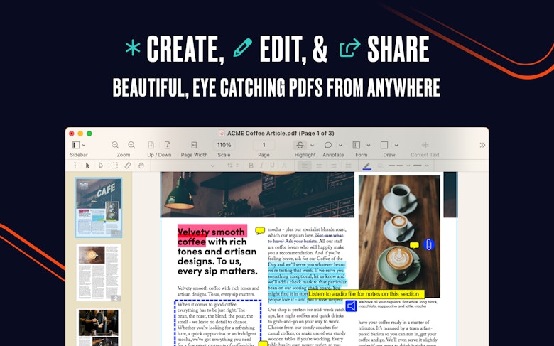 Create, edit & share - beautiful, eye catching PDFs from anywhere