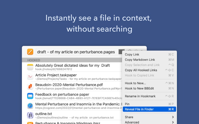 Instantly see a file in context, without searching