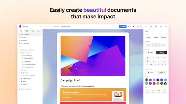 Easily create beautiful documents