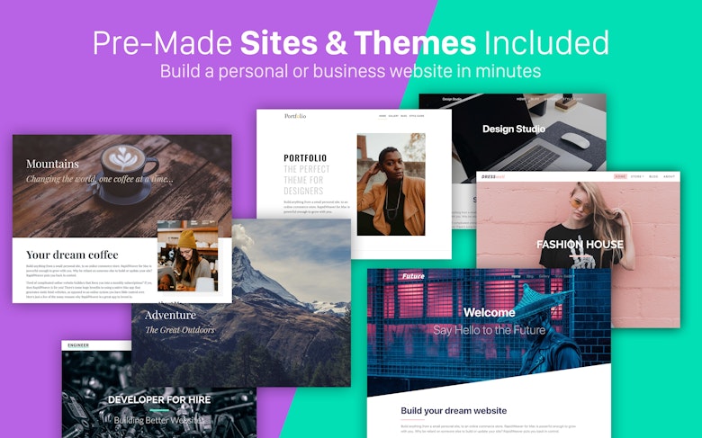 Pre-Made Sites & Themes Included. Build a personal or business website in minutes