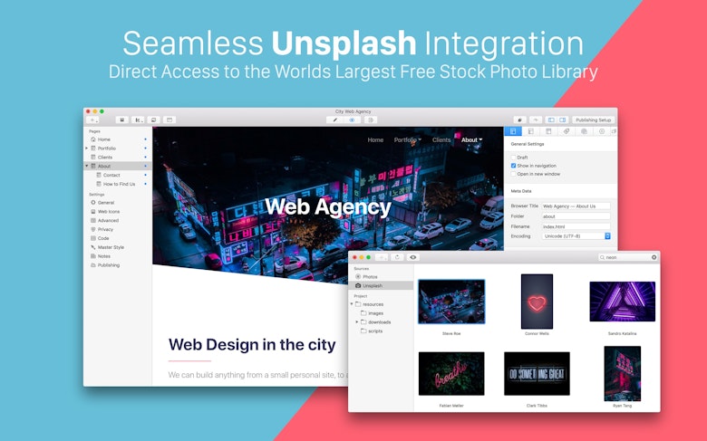 Seamless Unsplash Integration. Direct Access to the Worlds Largest Free Stock Photo Library