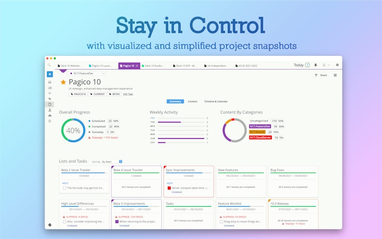 Stay in Control with visualized and simplified project snapshots