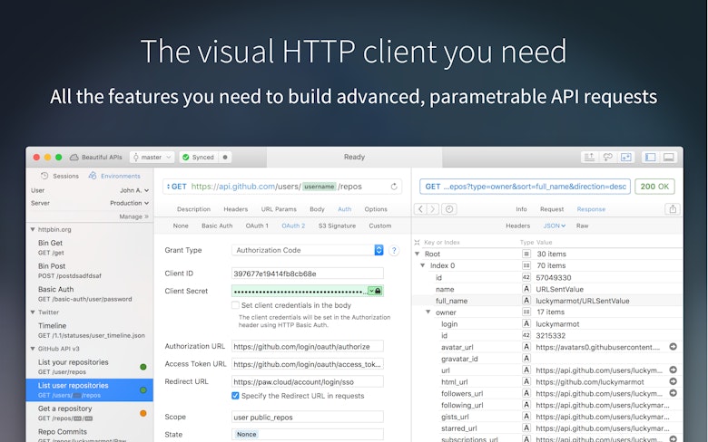 The visual HTTP client you need. All the features you need to build advanced, parametrable API requests